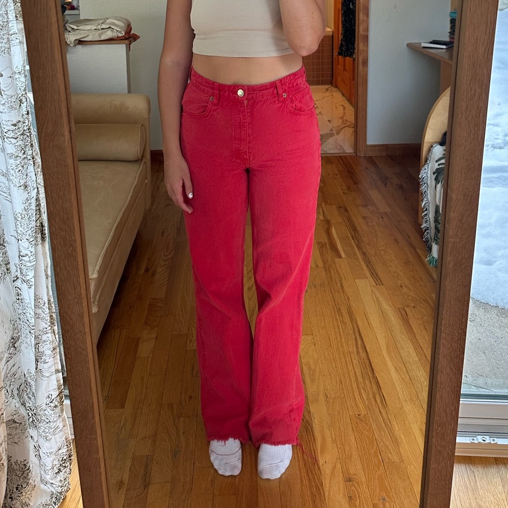 Zara Red Wide Leg Jeans